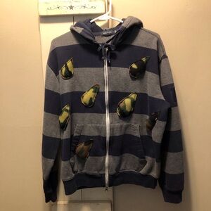 Upcycled Vintage Nautica Men's Blue Striped Full Zip-Up Hoodie Medium